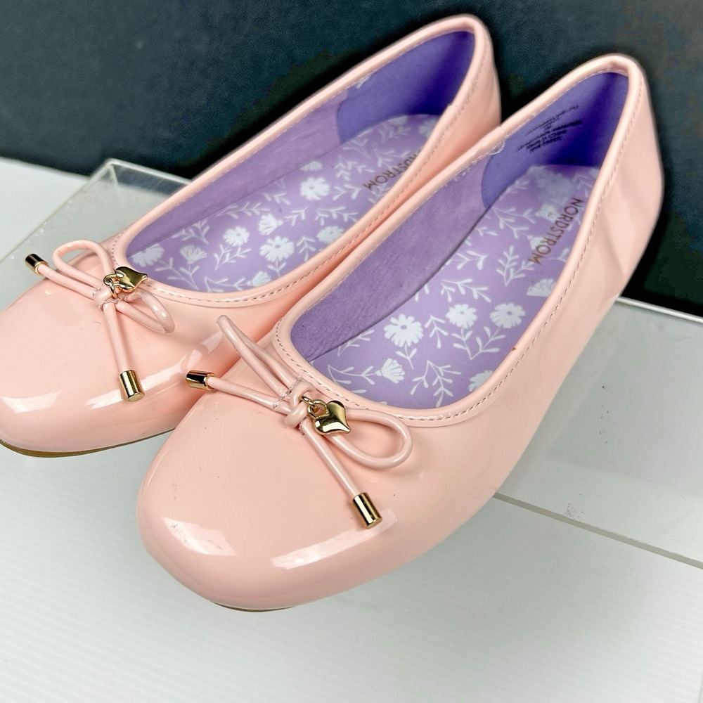 Nordstrom Girls Size 3 Pink‎ Ballet Flats Emmaline NEW Slip On Bow Heart $54
